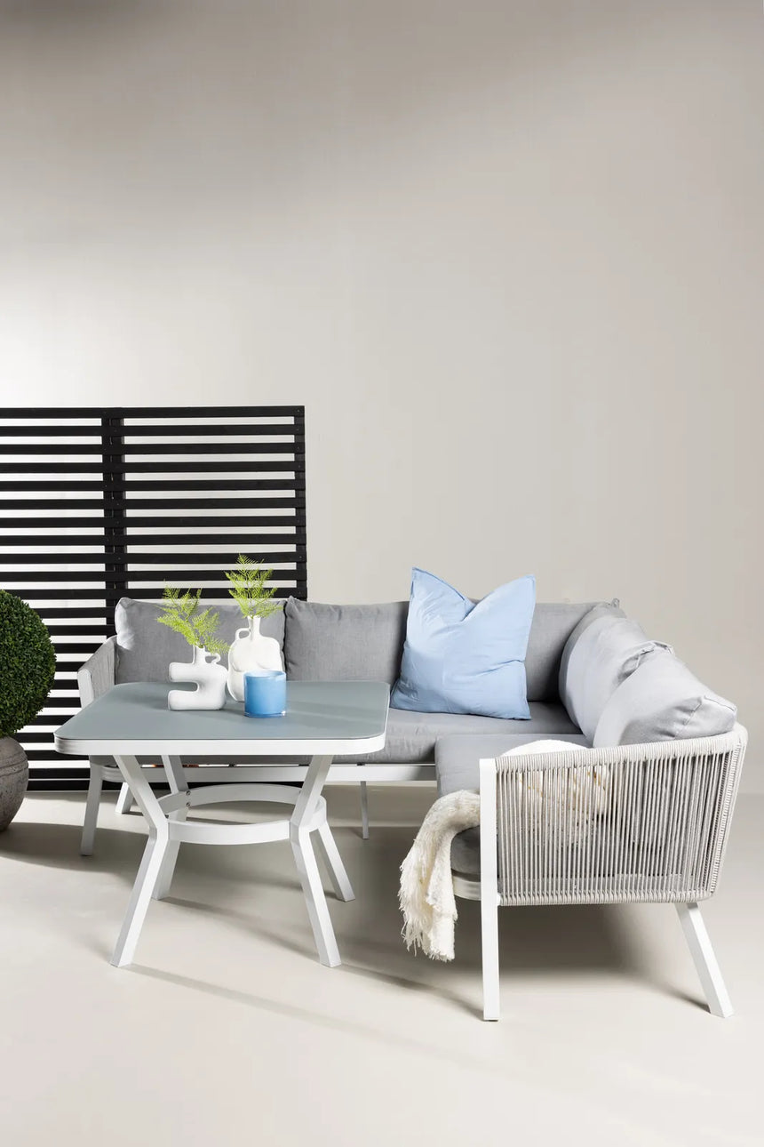Outdoor Ecksofa-Gruppe Virya aus Aluminium in Weiss und grauem Geflecht inkl. Kissen von Venture Home – Bild 13