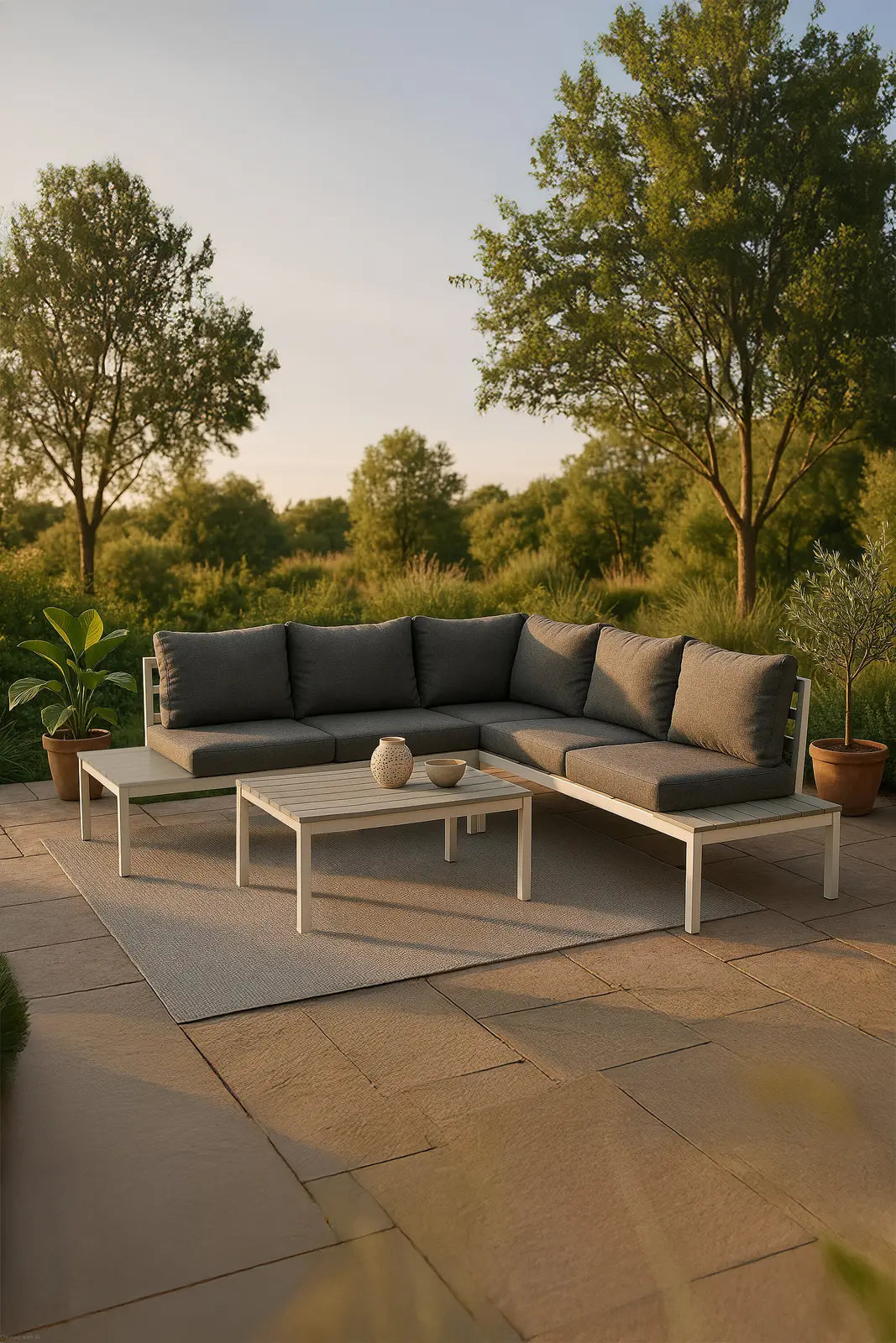 Outdoor Lounge-Eckgruppe Odense aus Aluminium und Aintwood in Weiss und Grau von Venture Home – Bild 14