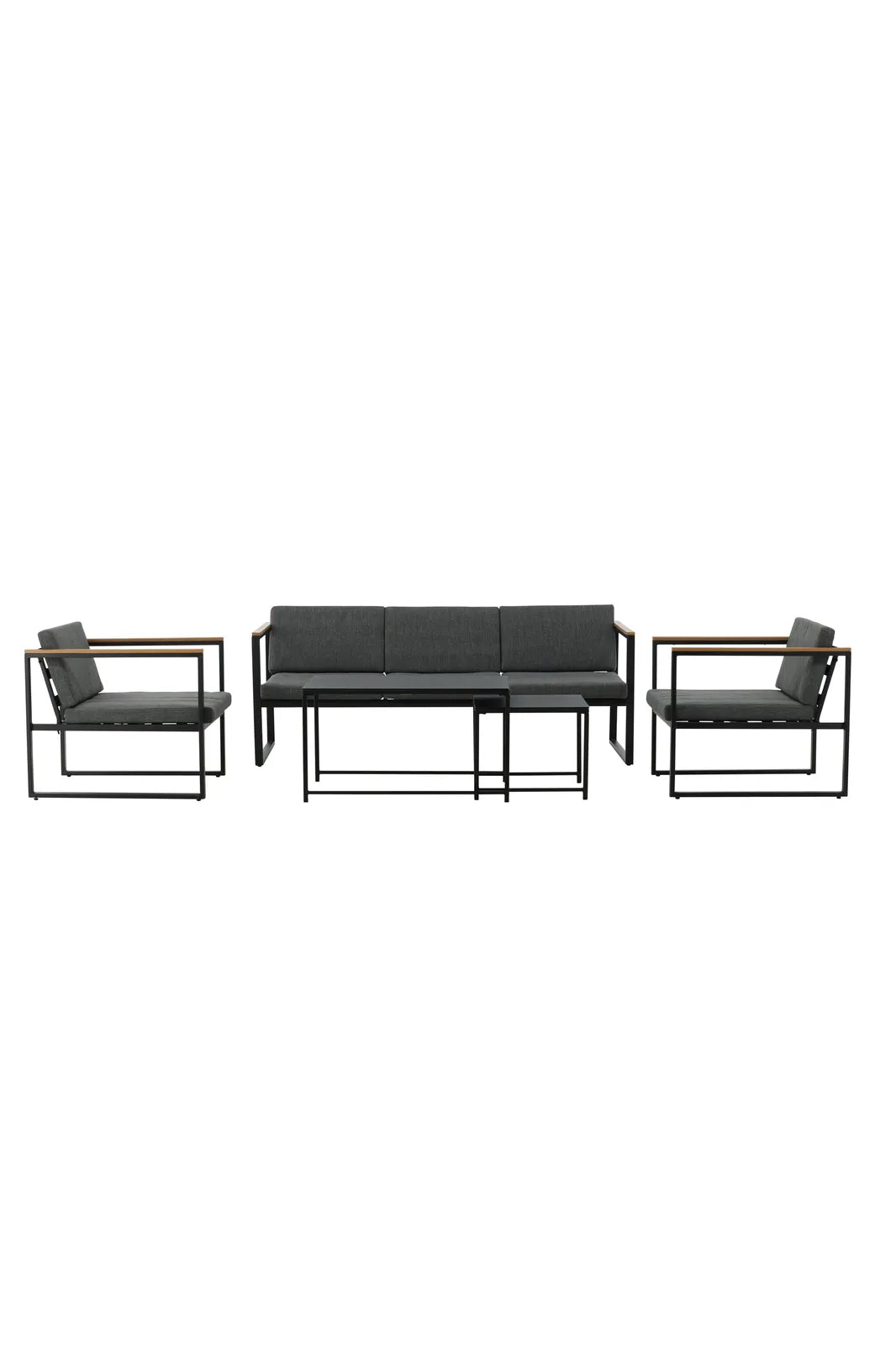 Outdoor Lounge-Sitzgruppe Dakar aus Stahl mit Sprayglas Tischplatte in Schwarz und grauen Kissen von Venture Home – Bild 1