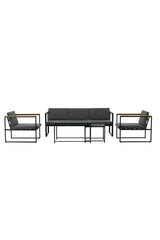 Outdoor Lounge-Sitzgruppe Dakar aus Stahl mit Sprayglas Tischplatte in Schwarz und grauen Kissen von Venture Home – Bild 1