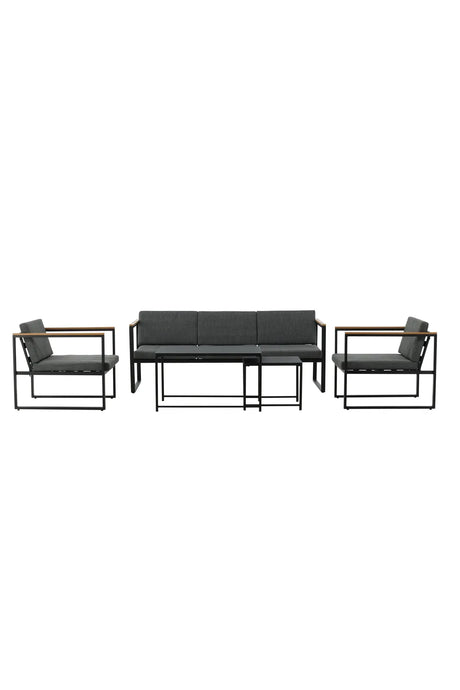 Outdoor Lounge-Sitzgruppe Dakar aus Stahl mit Sprayglas Tischplatte in Schwarz und grauen Kissen von Venture Home – Bild 1