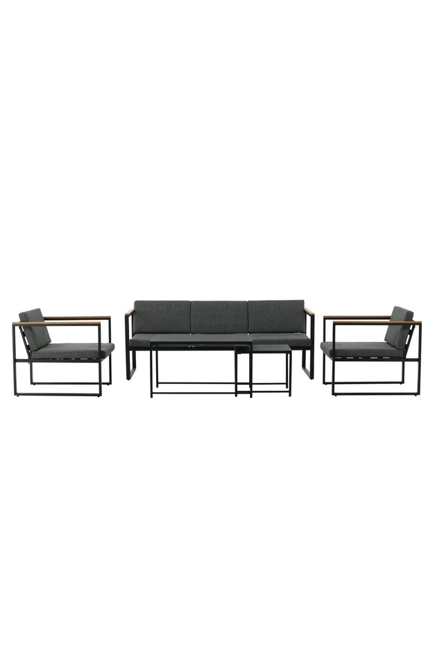 Outdoor Lounge-Sitzgruppe Dakar aus Stahl mit Sprayglas Tischplatte in Schwarz und grauen Kissen von Venture Home – Bild 1