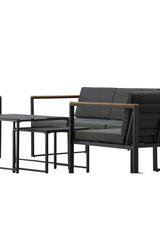 Outdoor Lounge-Sitzgruppe Dakar aus Stahl mit Sprayglas Tischplatte in Schwarz und grauen Kissen von Venture Home – Bild 13