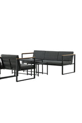 Outdoor Lounge-Sitzgruppe Dakar aus Stahl mit Sprayglas Tischplatte in Schwarz und grauen Kissen von Venture Home – Bild 14
