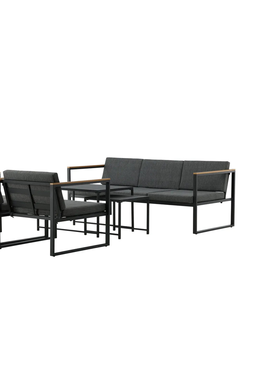 Outdoor Lounge-Sitzgruppe Dakar aus Stahl mit Sprayglas Tischplatte in Schwarz und grauen Kissen von Venture Home – Bild 14