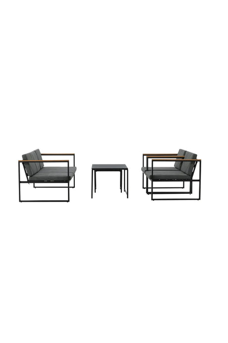 Outdoor Lounge-Sitzgruppe Dakar aus Stahl mit Sprayglas Tischplatte in Schwarz und grauen Kissen von Venture Home – Bild 15