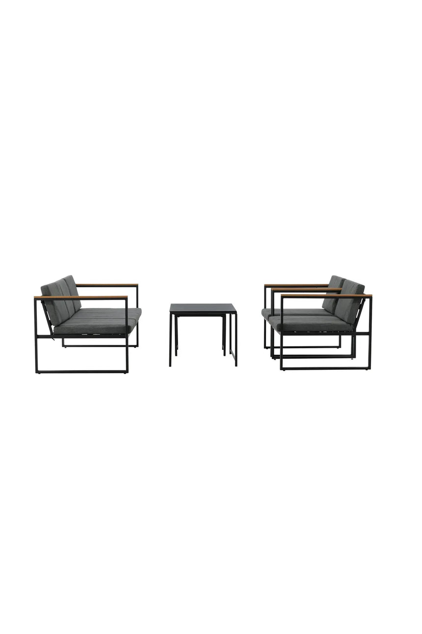 Outdoor Lounge-Sitzgruppe Dakar aus Stahl mit Sprayglas Tischplatte in Schwarz und grauen Kissen von Venture Home – Bild 15