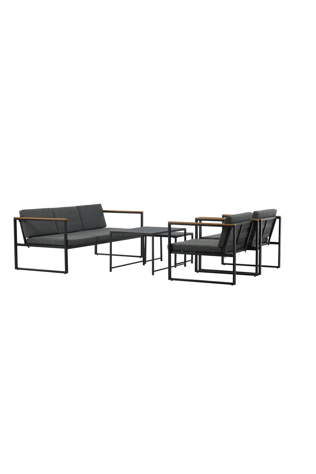 Outdoor Lounge-Sitzgruppe Dakar aus Stahl mit Sprayglas Tischplatte in Schwarz und grauen Kissen von Venture Home – Bild 16