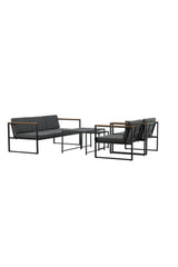 Outdoor Lounge-Sitzgruppe Dakar aus Stahl mit Sprayglas Tischplatte in Schwarz und grauen Kissen von Venture Home – Bild 16