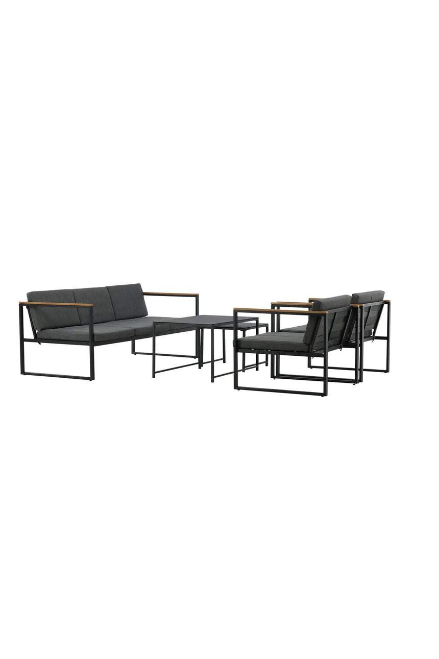 Outdoor Lounge-Sitzgruppe Dakar aus Stahl mit Sprayglas Tischplatte in Schwarz und grauen Kissen von Venture Home – Bild 16