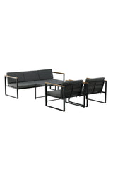 Outdoor Lounge-Sitzgruppe Dakar aus Stahl mit Sprayglas Tischplatte in Schwarz und grauen Kissen von Venture Home – Bild 17