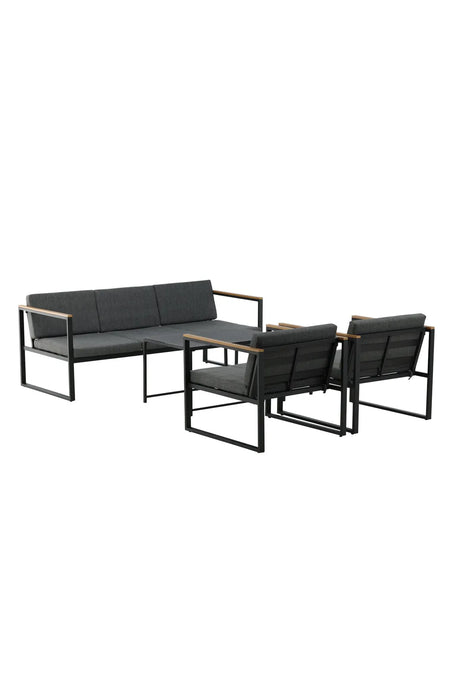 Outdoor Lounge-Sitzgruppe Dakar aus Stahl mit Sprayglas Tischplatte in Schwarz und grauen Kissen von Venture Home – Bild 17