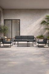 Outdoor Lounge-Sitzgruppe Dakar aus Stahl mit Sprayglas Tischplatte in Schwarz und grauen Kissen von Venture Home – Bild 19