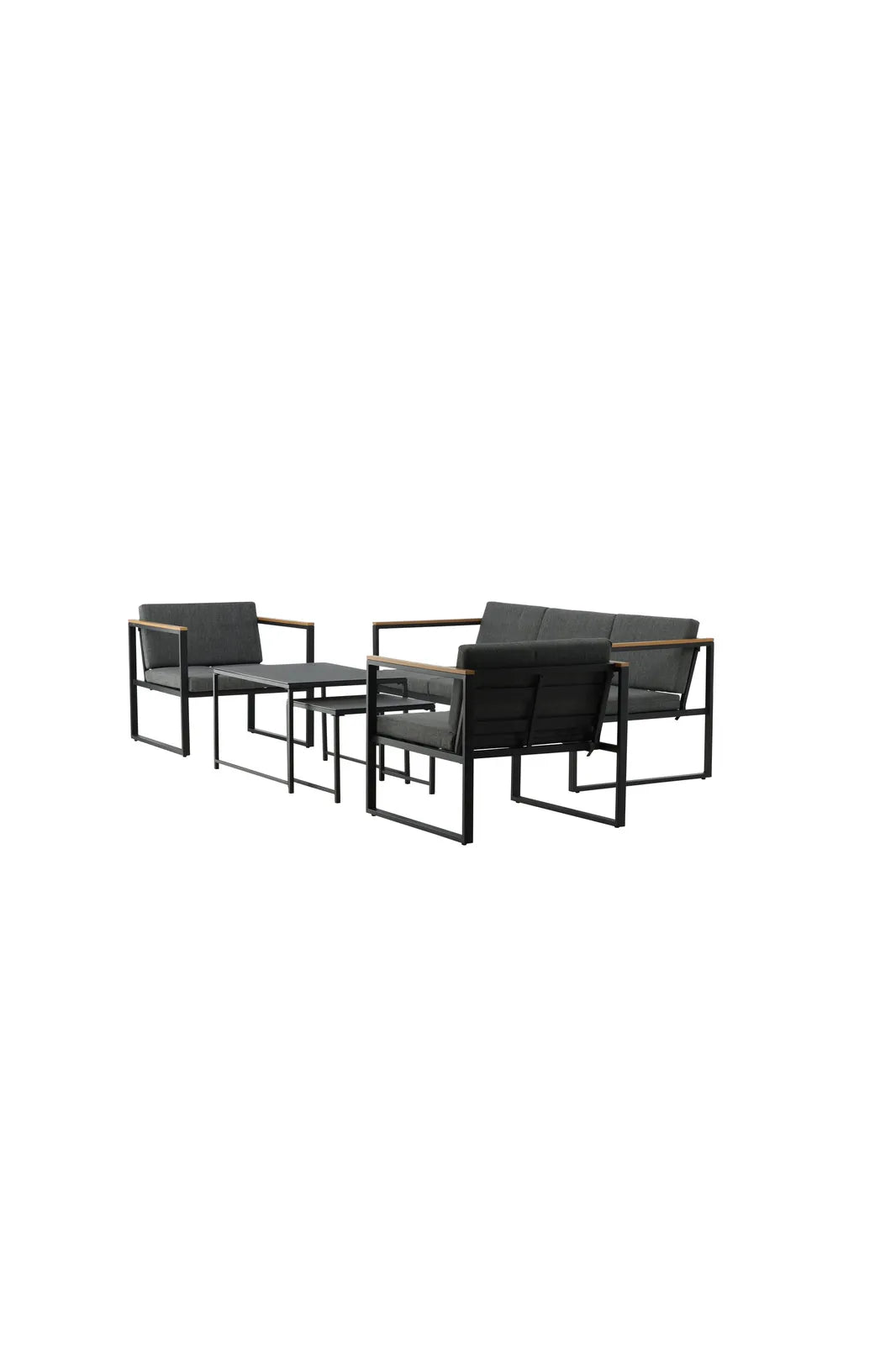 Outdoor Lounge-Sitzgruppe Dakar aus Stahl mit Sprayglas Tischplatte in Schwarz und grauen Kissen von Venture Home – Bild 3