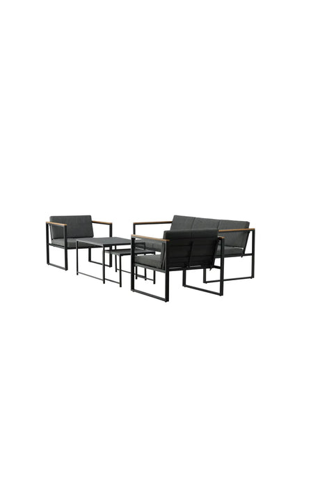 Outdoor Lounge-Sitzgruppe Dakar aus Stahl mit Sprayglas Tischplatte in Schwarz und grauen Kissen von Venture Home – Bild 3