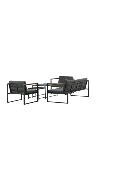 Outdoor Lounge-Sitzgruppe Dakar aus Stahl mit Sprayglas Tischplatte in Schwarz und grauen Kissen von Venture Home – Bild 5