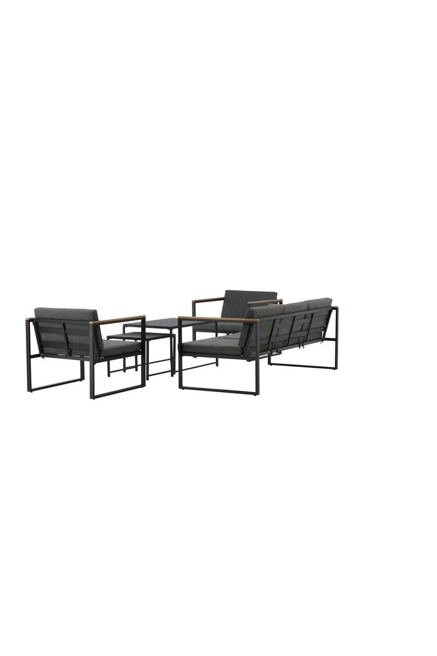 Outdoor Lounge-Sitzgruppe Dakar aus Stahl mit Sprayglas Tischplatte in Schwarz und grauen Kissen von Venture Home – Bild 5