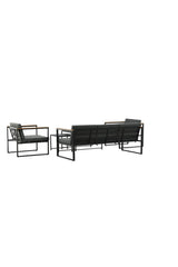 Outdoor Lounge-Sitzgruppe Dakar aus Stahl mit Sprayglas Tischplatte in Schwarz und grauen Kissen von Venture Home – Bild 6