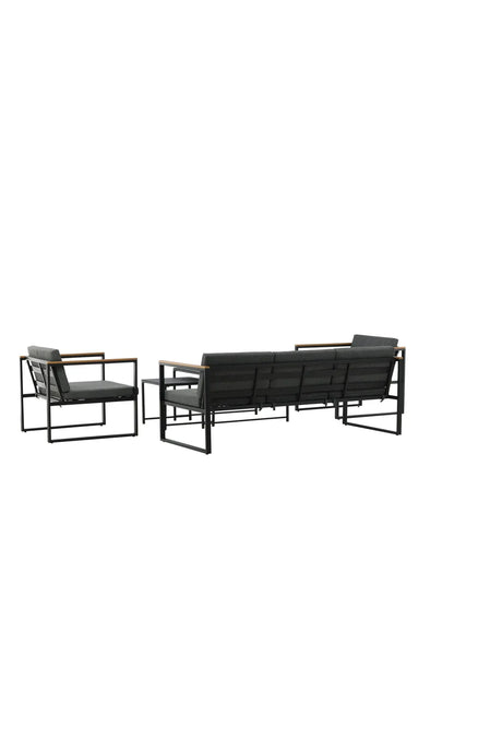 Outdoor Lounge-Sitzgruppe Dakar aus Stahl mit Sprayglas Tischplatte in Schwarz und grauen Kissen von Venture Home – Bild 6