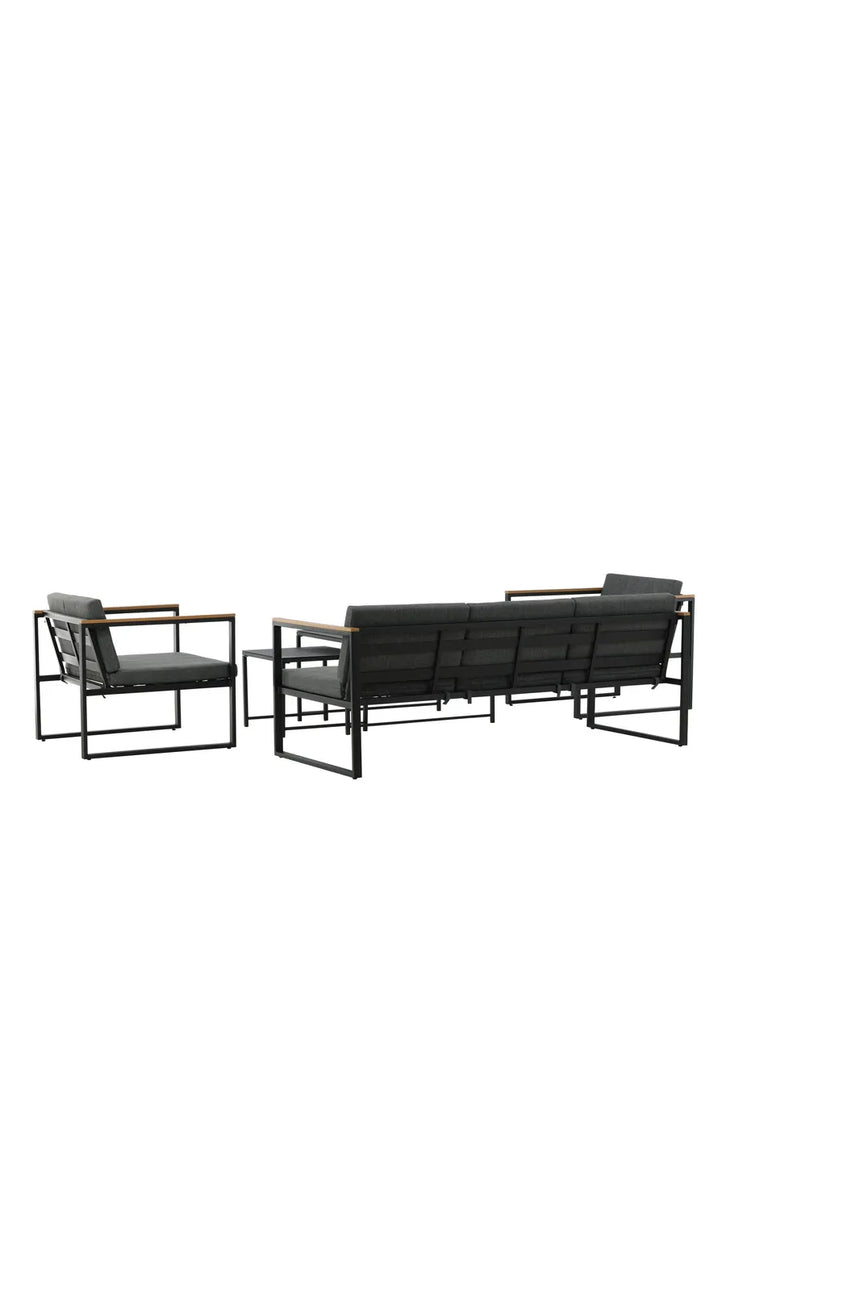 Outdoor Lounge-Sitzgruppe Dakar aus Stahl mit Sprayglas Tischplatte in Schwarz und grauen Kissen von Venture Home – Bild 6