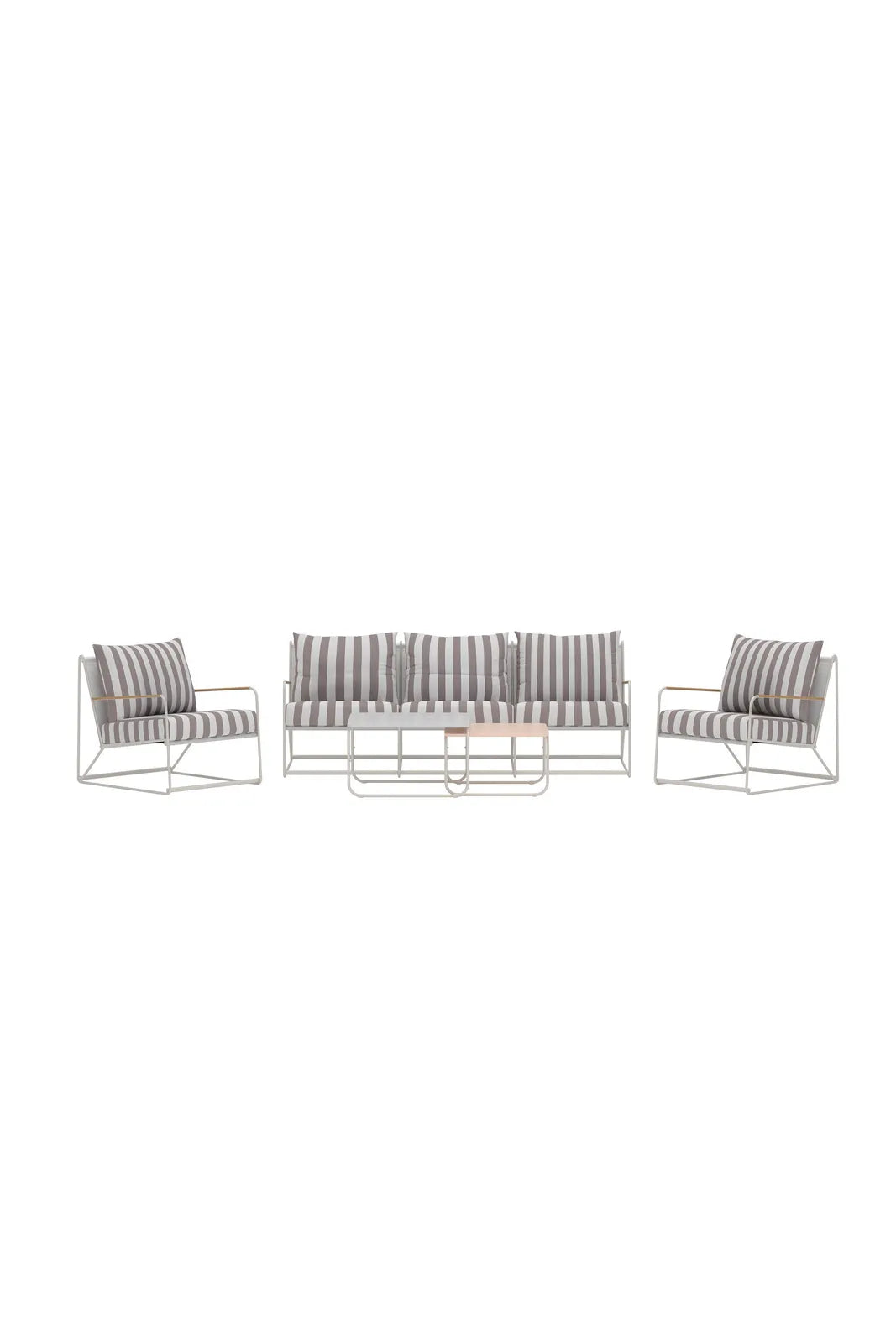 Outdoor Loungegruppe Palazzo aus Stahl mit Polyester-Textilene-Bezug in Beige White Stripe von Venture Home – Bild 1