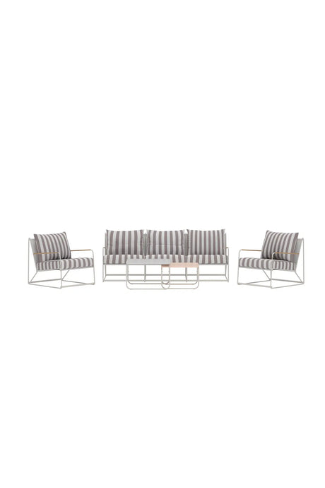 Outdoor Loungegruppe Palazzo aus Stahl mit Polyester-Textilene-Bezug in Beige White Stripe von Venture Home – Bild 1