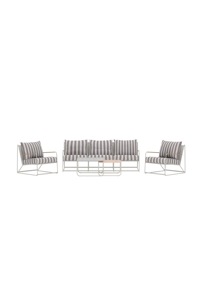 Outdoor Loungegruppe Palazzo aus Stahl mit Polyester-Textilene-Bezug in Beige White Stripe von Venture Home – Bild 1