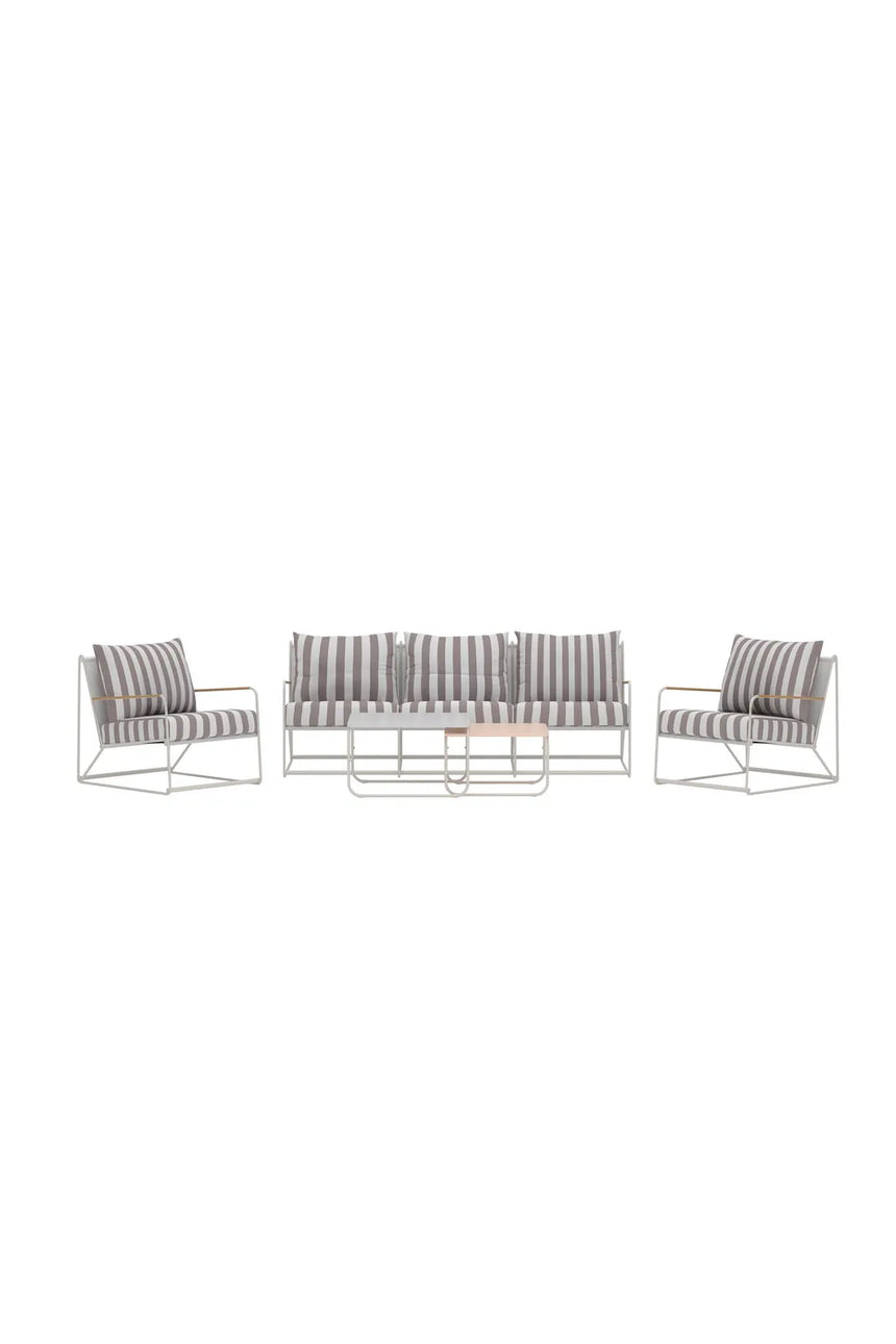 Outdoor Loungegruppe Palazzo aus Stahl mit Polyester-Textilene-Bezug in Beige White Stripe von Venture Home – Bild 1