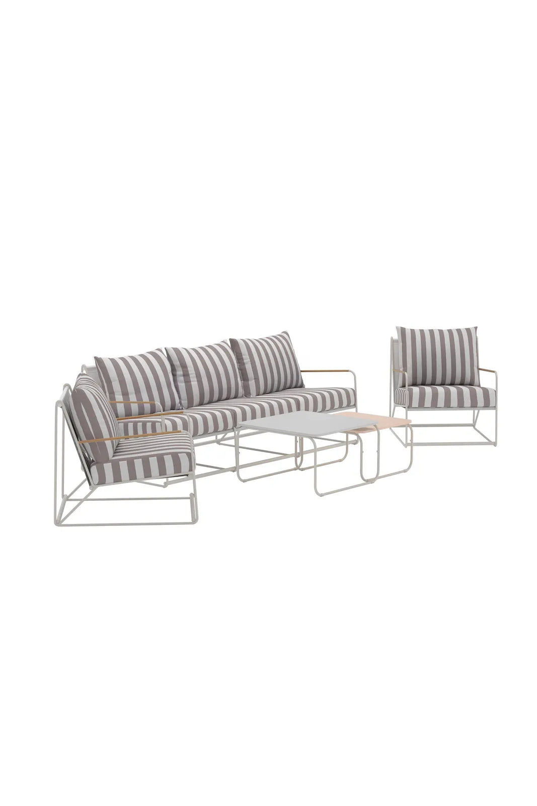 Outdoor Loungegruppe Palazzo aus Stahl mit Polyester-Textilene-Bezug in Beige White Stripe von Venture Home – Bild 2