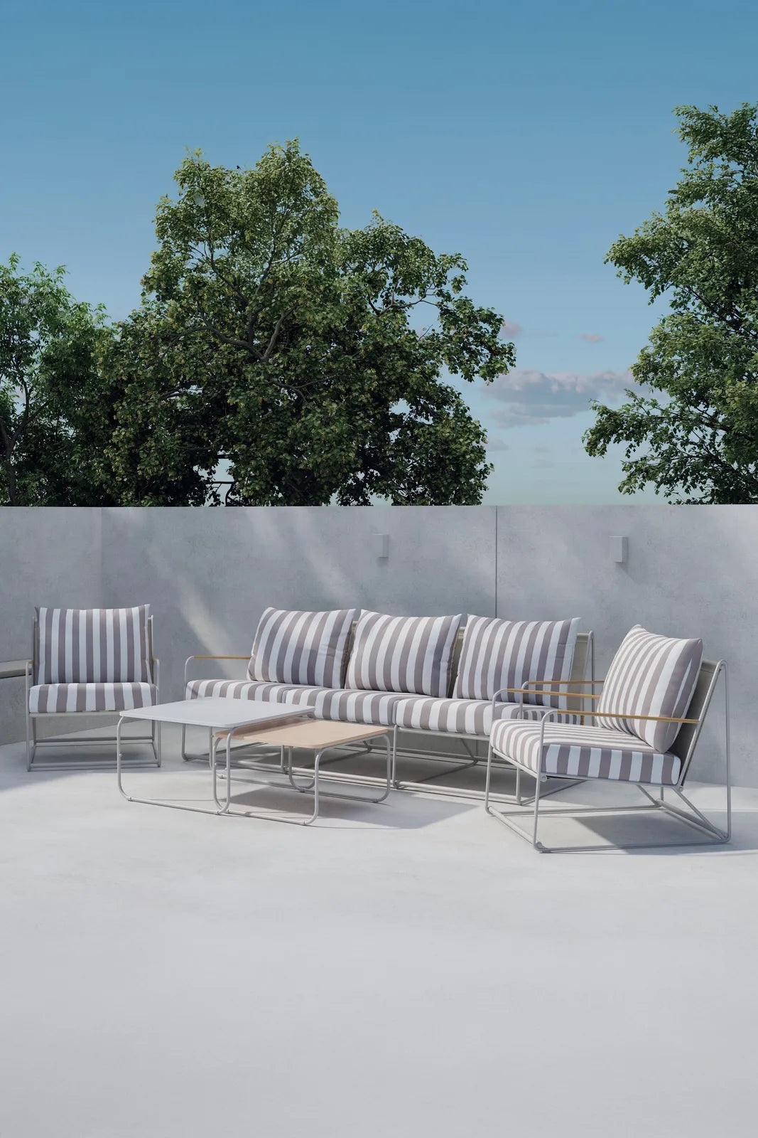 Outdoor Loungegruppe Palazzo aus Stahl mit Polyester-Textilene-Bezug in Beige White Stripe von Venture Home – Bild 4