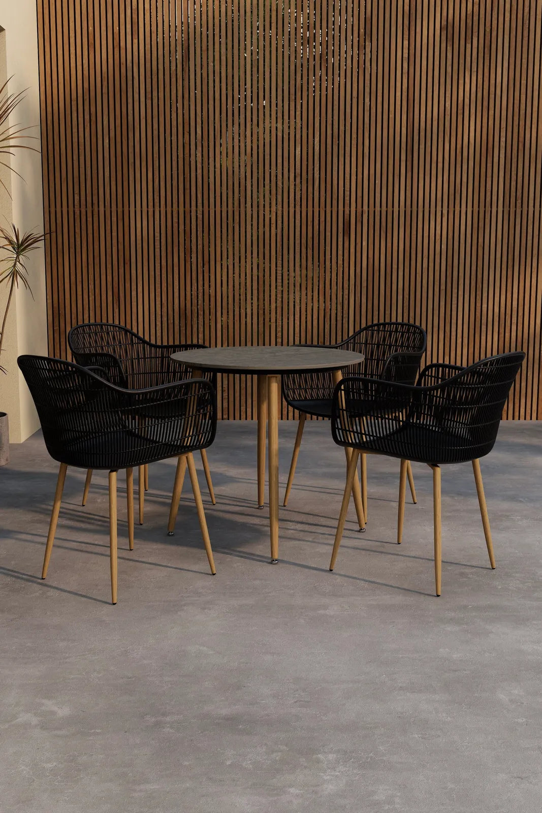 Outdoor Set Anafi, Tisch mit Keramikplatte, aus Stahl und Polypropylen in Schwarz und Dunkelgrau von Venture Home – Bild 3