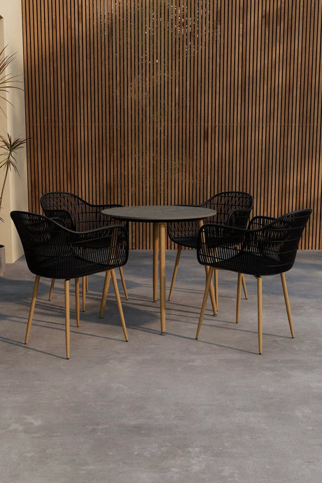 Outdoor Set Anafi, Tisch mit Keramikplatte, aus Stahl und Polypropylen in Schwarz und Dunkelgrau von Venture Home – Bild 3