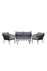 Outdoor Set Lindos aus Aluminium, Polyester Seil und Zement-Tischplatte in Schwarz/Schwarz/Grau von Venture Home – Bild 1