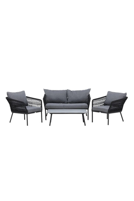 Outdoor Set Lindos aus Aluminium, Polyester Seil und Zement-Tischplatte in Schwarz/Schwarz/Grau von Venture Home – Bild 1