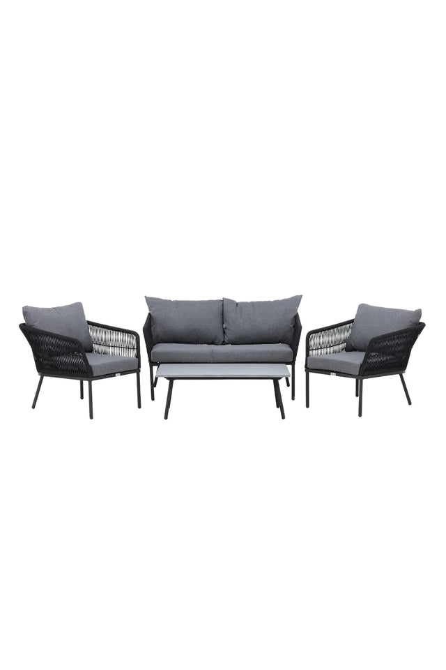 Outdoor Set Lindos aus Aluminium, Polyester Seil und Zement-Tischplatte in Schwarz/Schwarz/Grau von Venture Home – Bild 1