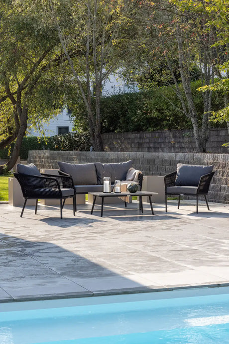 Outdoor Set Lindos aus Aluminium, Polyester Seil und Zement-Tischplatte in Schwarz/Schwarz/Grau von Venture Home – Bild 13