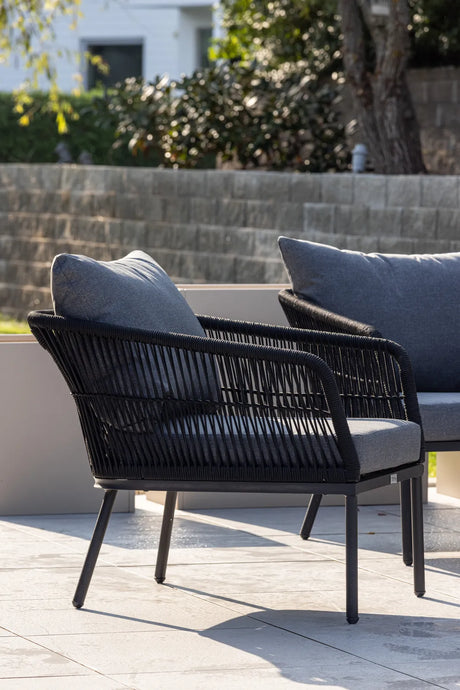 Outdoor Set Lindos aus Aluminium, Polyester Seil und Zement-Tischplatte in Schwarz/Schwarz/Grau von Venture Home – Bild 17