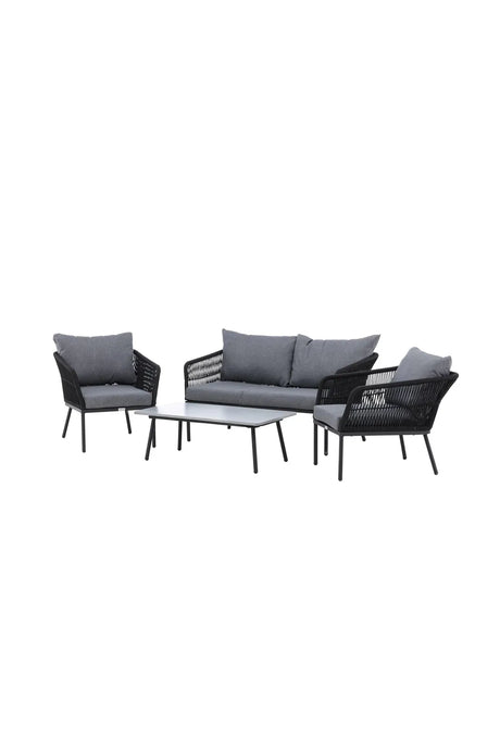 Outdoor Set Lindos aus Aluminium, Polyester Seil und Zement-Tischplatte in Schwarz/Schwarz/Grau von Venture Home – Bild 2