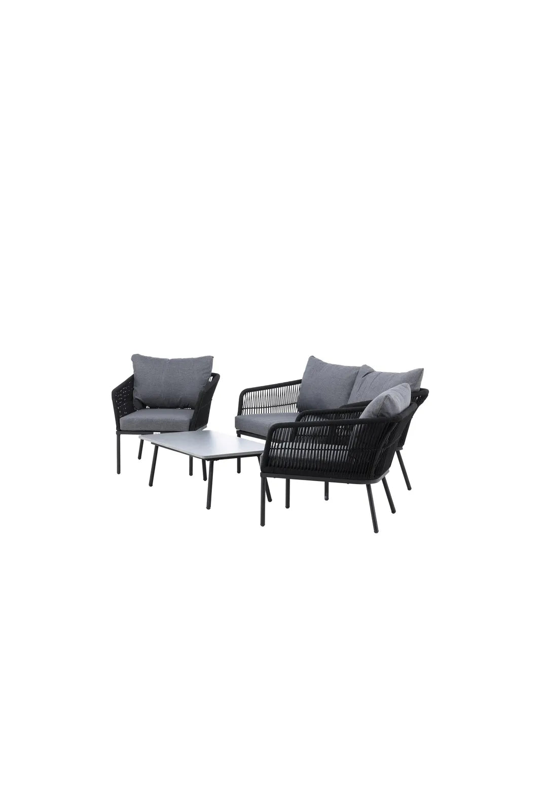 Outdoor Set Lindos aus Aluminium, Polyester Seil und Zement-Tischplatte in Schwarz/Schwarz/Grau von Venture Home – Bild 3