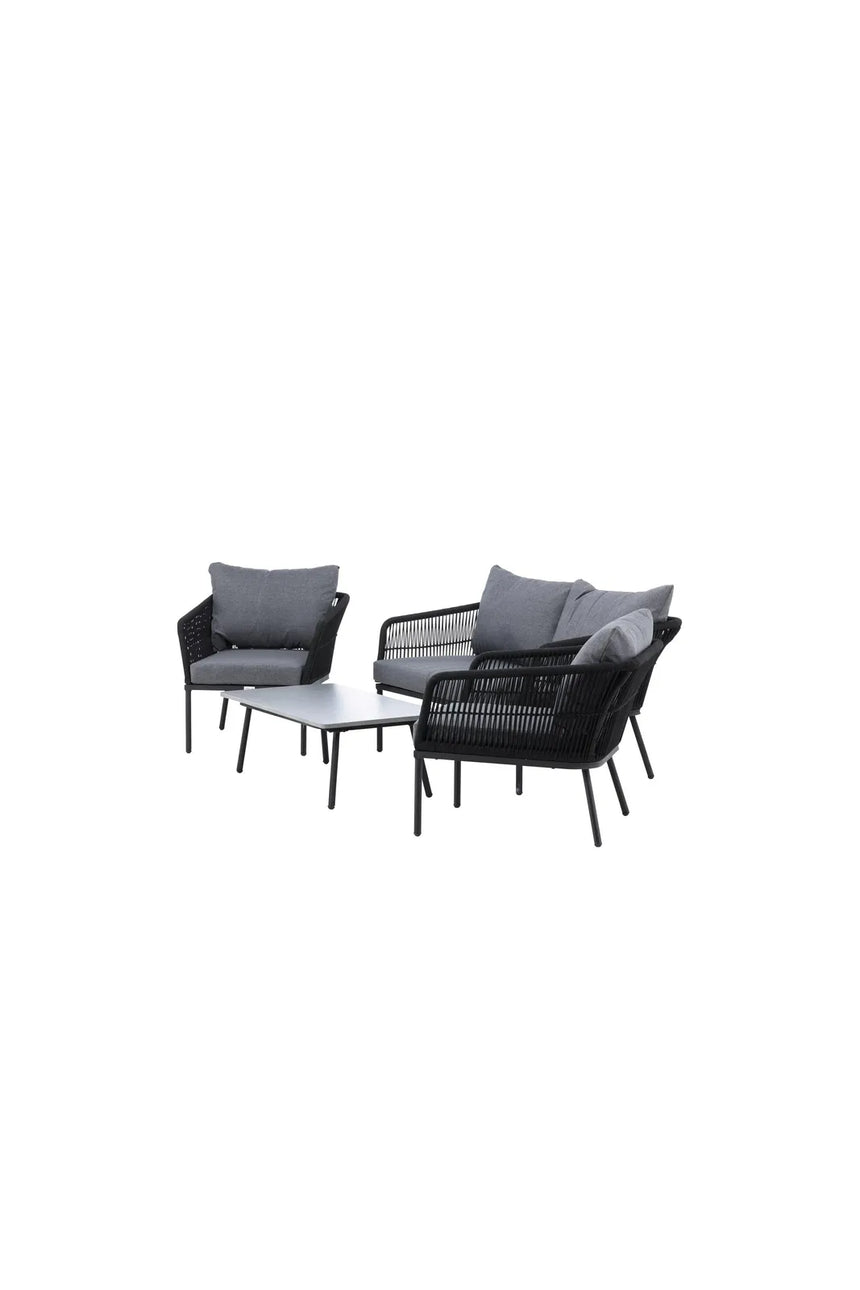 Outdoor Set Lindos aus Aluminium, Polyester Seil und Zement-Tischplatte in Schwarz/Schwarz/Grau von Venture Home – Bild 3