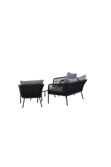 Outdoor Set Lindos aus Aluminium, Polyester Seil und Zement-Tischplatte in Schwarz/Schwarz/Grau von Venture Home – Bild 5