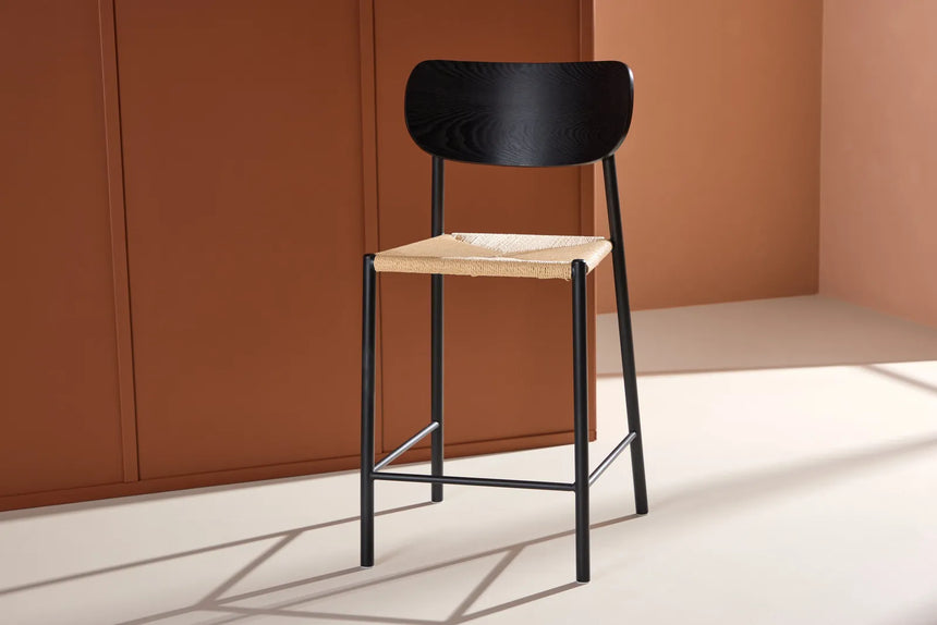Polly Barstuhl mit Rückenlehne Schwarz / Natürliche Seil von Venture Home – Produktbild 2