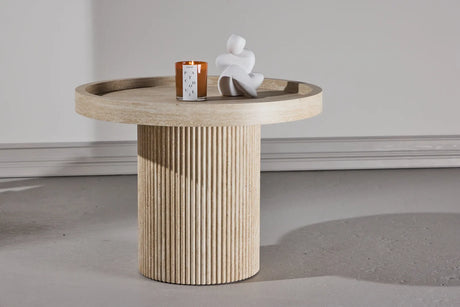 Runder Beistelltisch Krille mit beigem Travertinlook ⌀60 von Venture Home – Bild 31