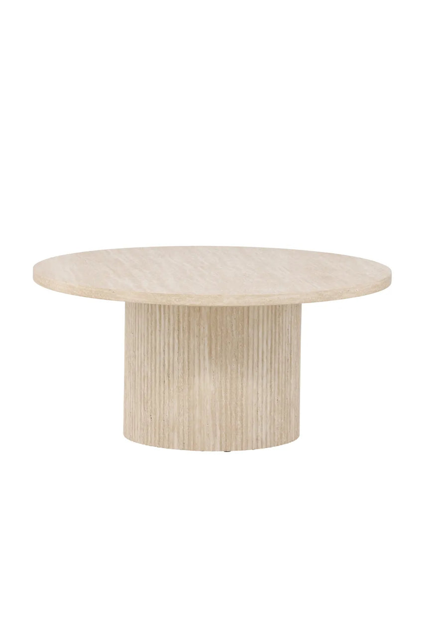 Runder Couchtisch Härön in beige mit Travertinlook ⌀80 von Venture Home – Bild 1