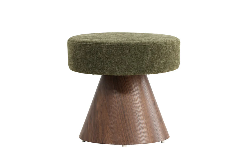 Runder Pouf mit mokkafarbenen Bein und dunkelgrünem Sitz ⌀48 von Venture Home – Bild 17