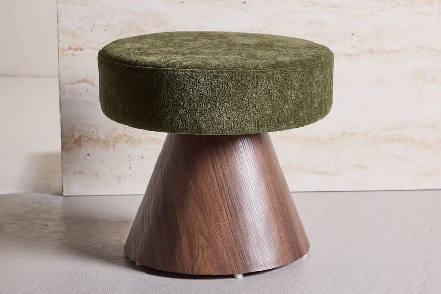 Runder Pouf mit mokkafarbenen Bein und dunkelgrünem Sitz ⌀48 von Venture Home – Bild 29