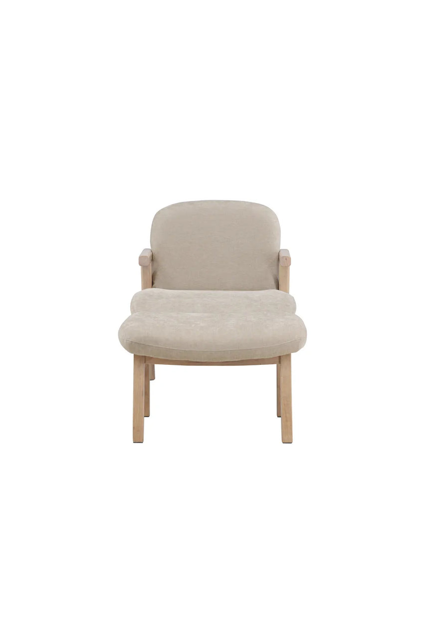 Sessel Rile aus Gummiholz mit Pouf in tünchenfarbenem Beige von Venture Home – Bild 1