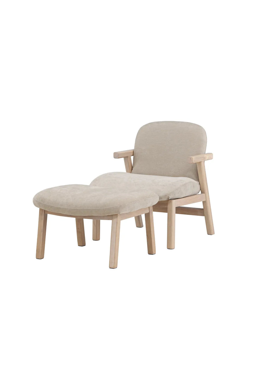 Sessel Rile aus Gummiholz mit Pouf in tünchenfarbenem Beige von Venture Home – Bild 2