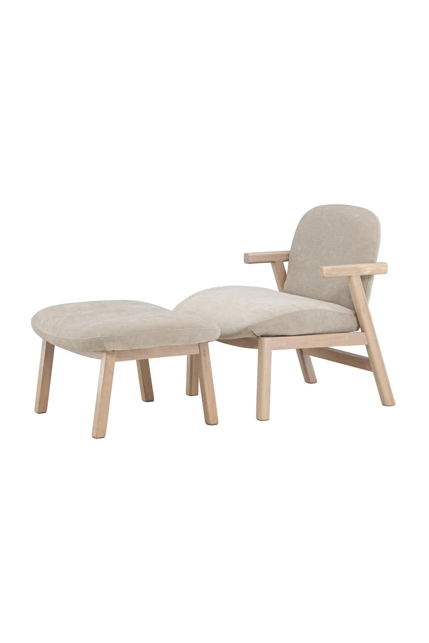 Sessel Rile aus Gummiholz mit Pouf in tünchenfarbenem Beige von Venture Home – Bild 3