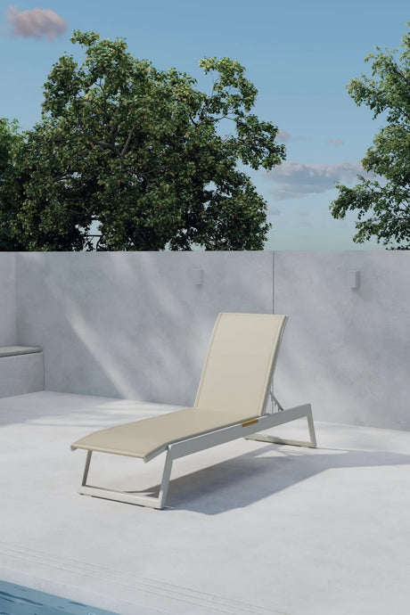 Sonnenliege Mexico aus Textilene, Aluminium und Teak in Beige, 2er-Set von Venture Home – Bild 4